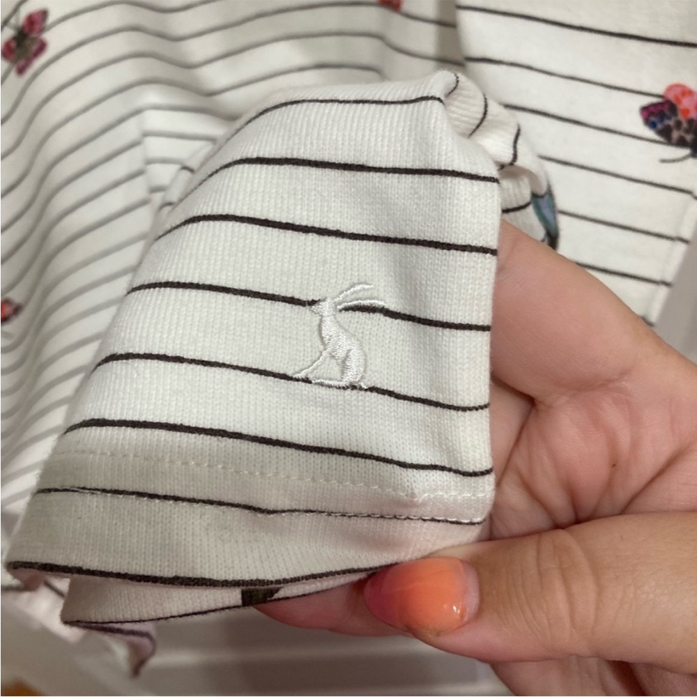 Joules Riviera Butterfly Cream and Black Stripe T-shirt Dress Size, US 10 - Picture 8 of 9
